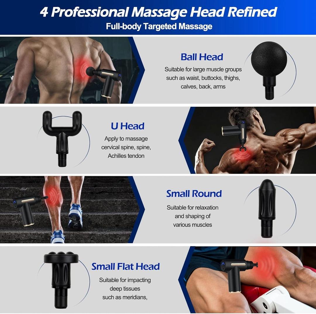 Portable Rechargeable Deep Tissue Massage Gun With Multiple Massage Heads For Muscle Relaxation